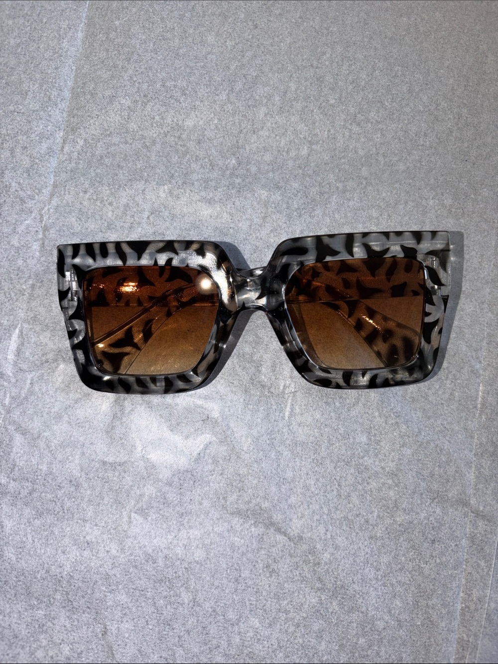 Oversized Square Sunglasses - Gray Patterned Frame, Brown Lenses